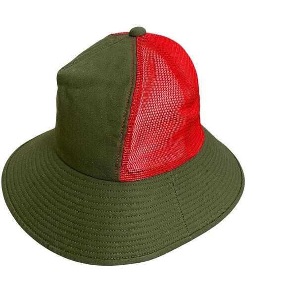 Facetasm Wide Brim Hat Mens Size 2 Army Green Red Mesh Panel Lined Japan - Picture 1 of 11